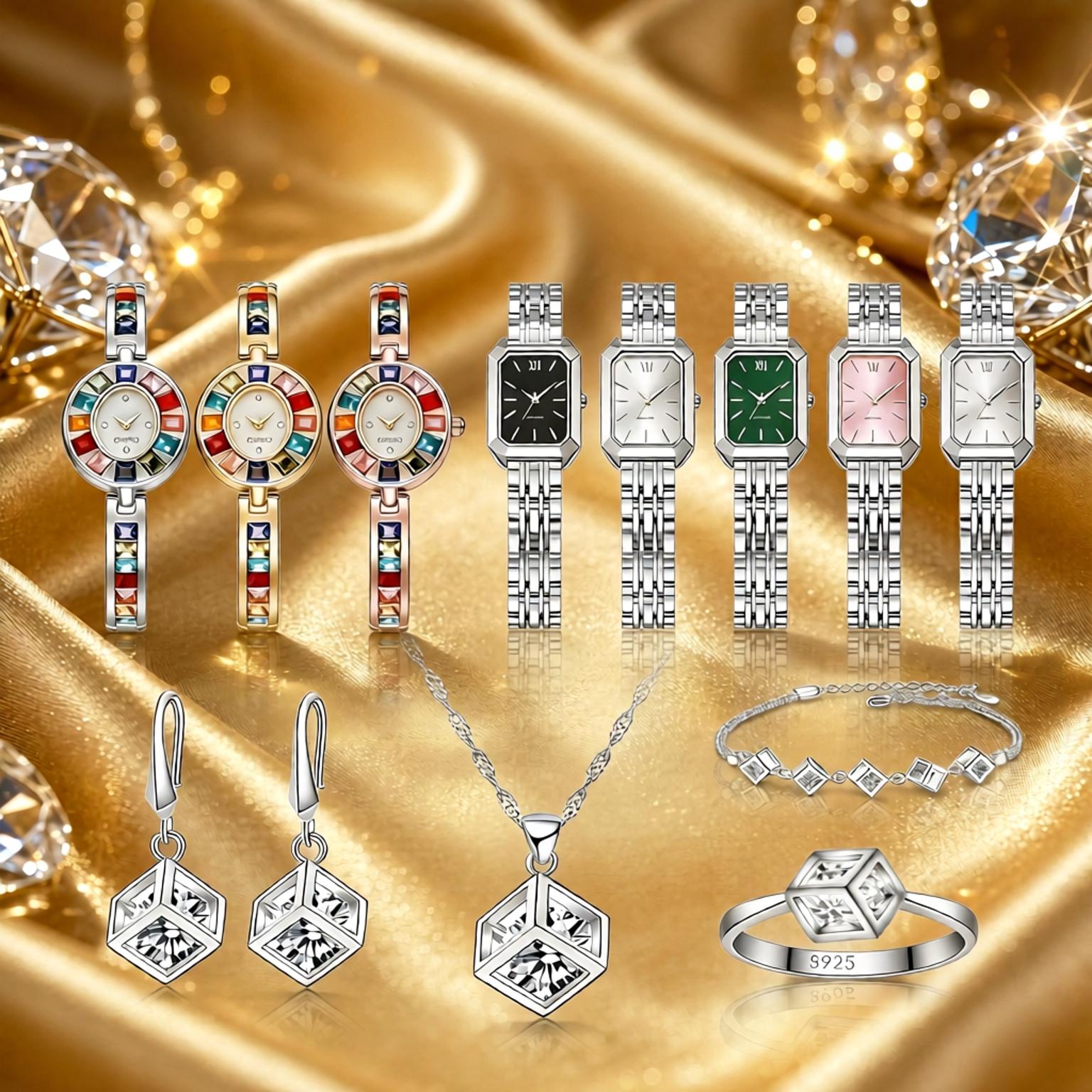 Best Jewelry Watches For Women - Exquisite 925 Sterling Silver Geometry Crystal