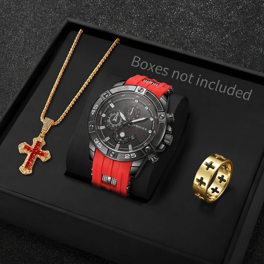 Jewelry Box Watches Bracelets - 3PCS Fashion Male Sports Watch Cross