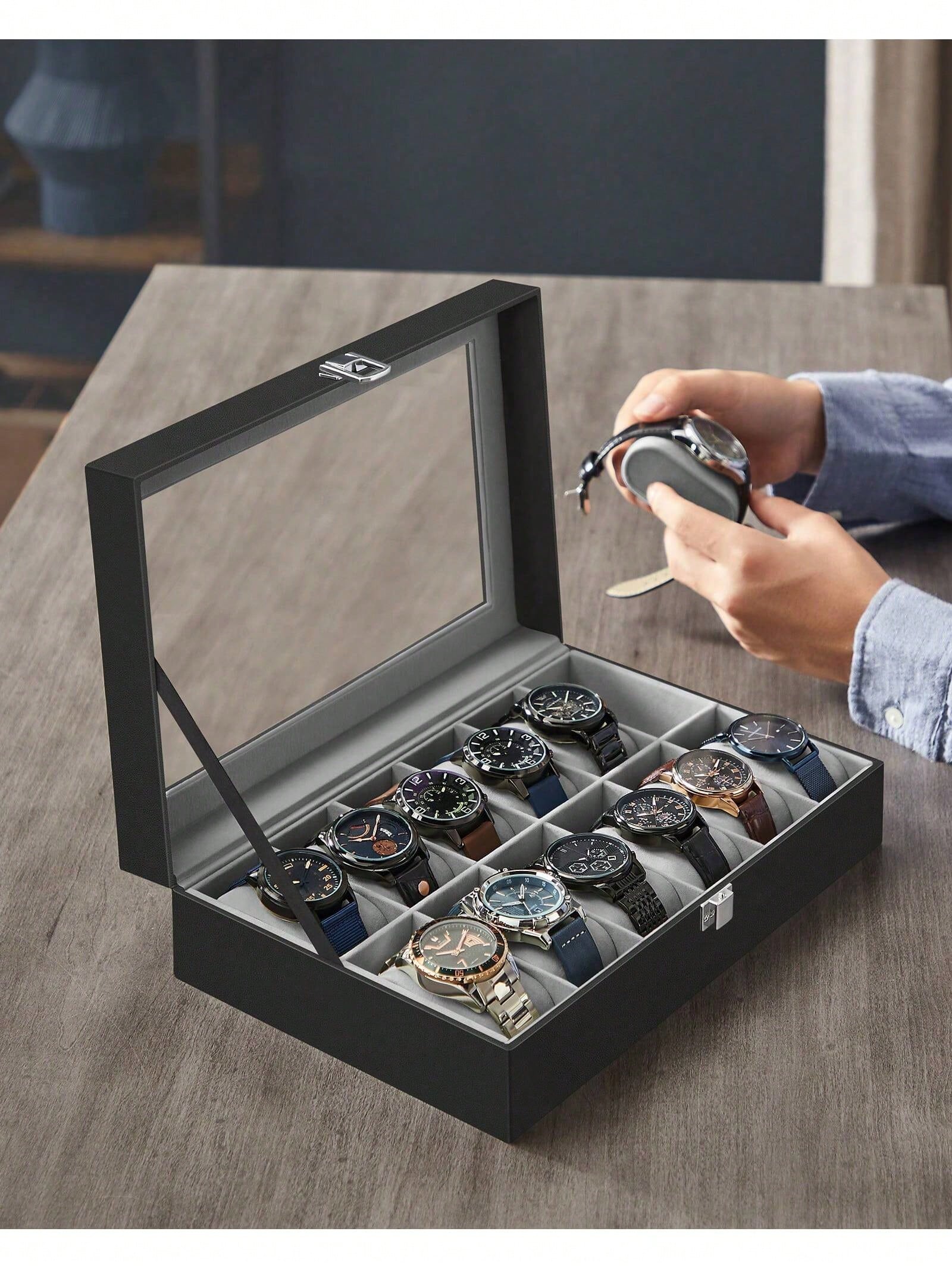 12-Slot Lockable Watch Box wit - Jewelry Box Watches Bracelets ulasan dan harga