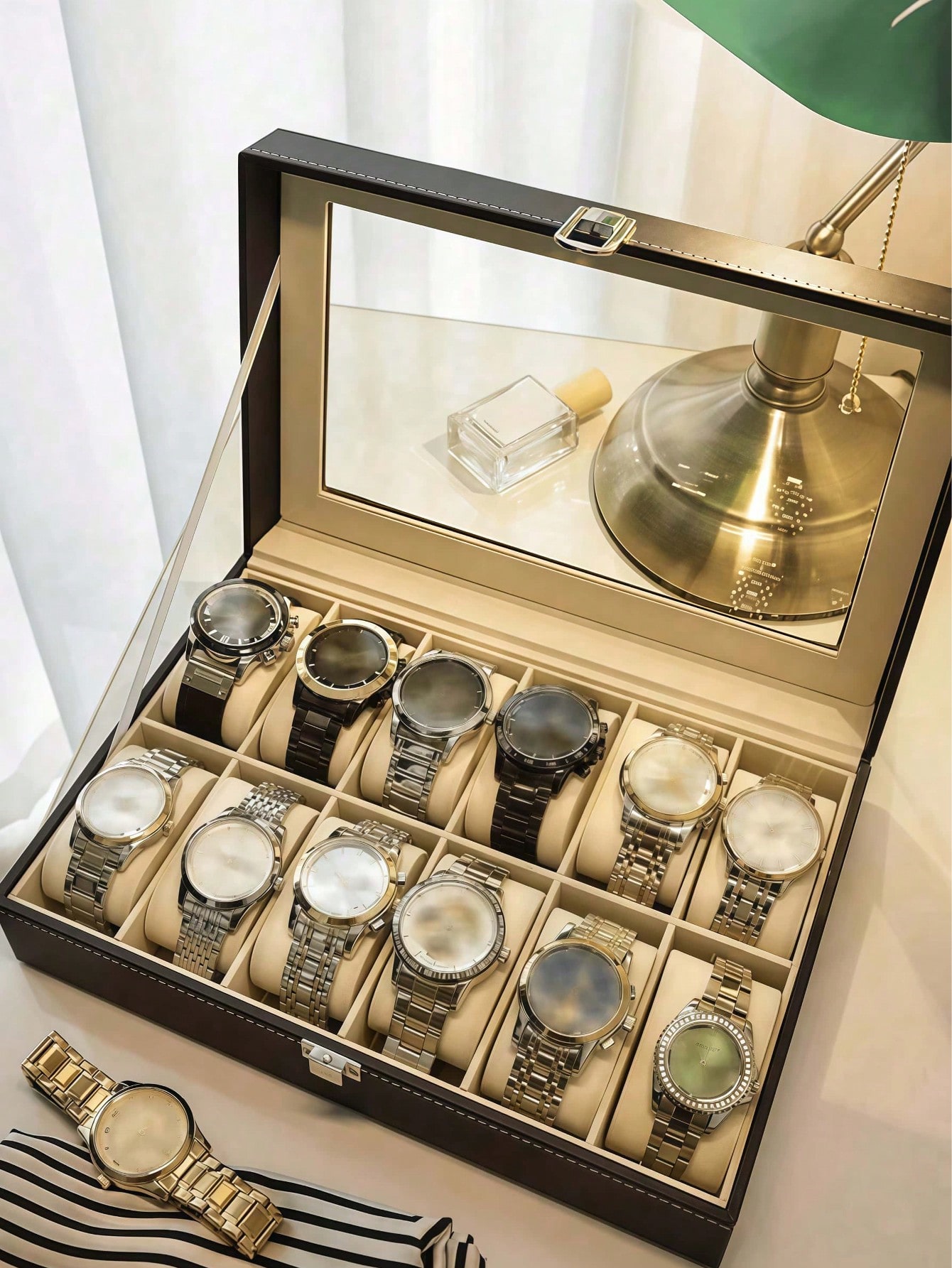 Leather Watch Box with Lock, L - Jewelry Style Watches ulasan dan harga