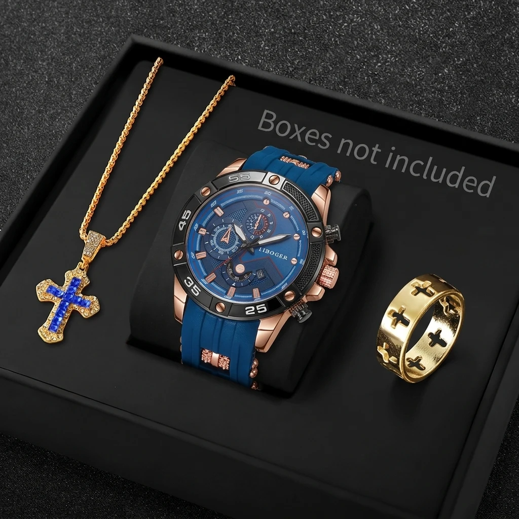 3PCS Fashion Male Sports Watch - Jewelry Box Watches Bracelets ulasan dan harga